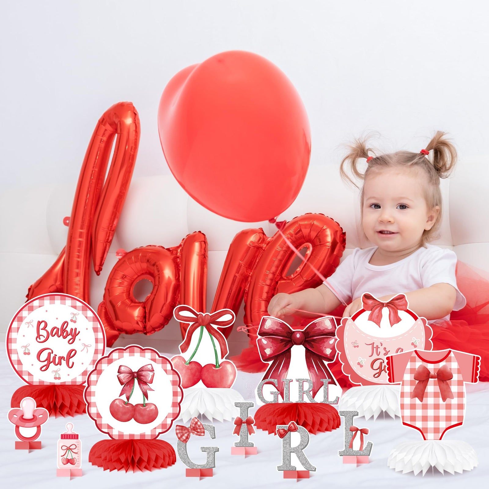 ArowlWesh Red Bow Baby Shower Honeycomb Centerpiece Table Decoration