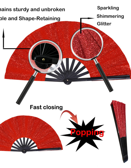 Load image into Gallery viewer, GeGeYa Large Folding Hand Fan Red Glitter for Dance Party Outdoor Decor
