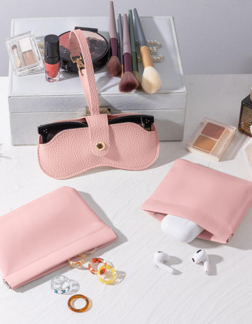 Load image into Gallery viewer, GQIRIL Mini Travel Cosmetic Bag Set 3PCS Waterproof Leather Pink
