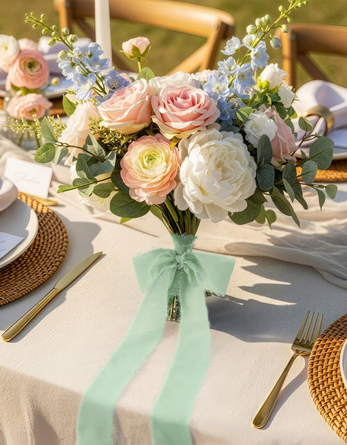 Load image into Gallery viewer, YANGTE Handmade Chiffon Silk Ribbon 1.5in x 28yd 4 Rolls Ivory Green Blue
