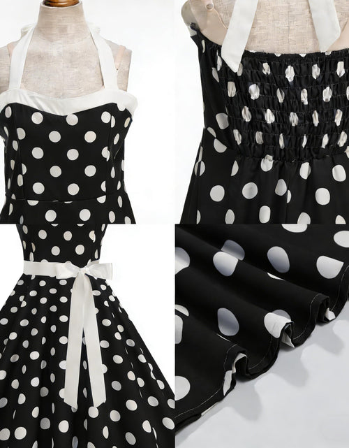 Load image into Gallery viewer, HAPNBCELE Vintage 1950s Halter Polka Dot Dress Black Size X-Large
