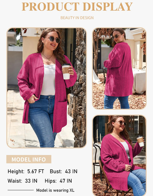Load image into Gallery viewer, Eytino Womens Plus Size Casual Open Front Long Sleeve Red Dahlia Size 2XL

