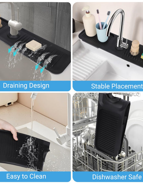 Load image into Gallery viewer, AIZOE Silicone Sink Splash Guard Faucet Mat 23.6in Black Kitchen Bathroom
