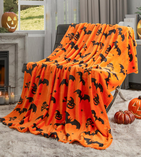 SE SOFTEXLY Ghost Halloween Reversible Pumpkin Fleece Throw Blanket 50x70