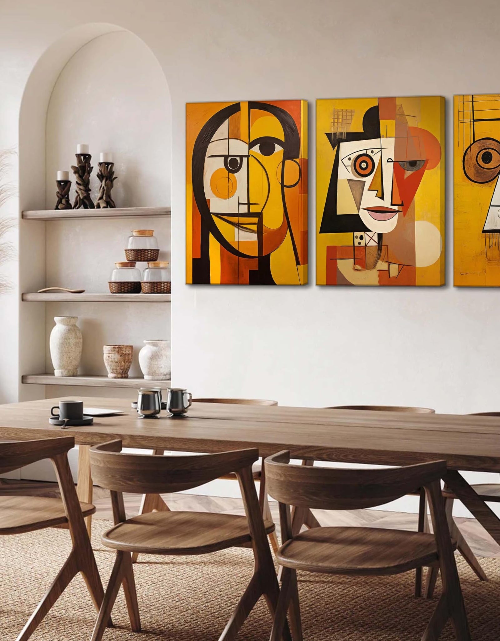 LAJDXSX 3 Pcs Abstract Portrait Canvas Wall Art Orange 12x16in Set
