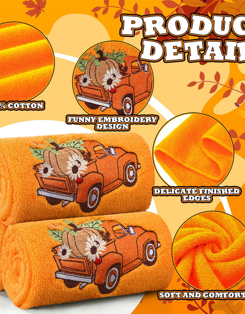 Load image into Gallery viewer, Fanfanwin 3 Pcs Thanksgiving Hand Towels Orange Pumpkin 13.8x29.5 Inch Cotton
