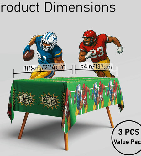 Bambluby Football Party Tablecloth 3 Pack 108x54in Comic Style Disposable