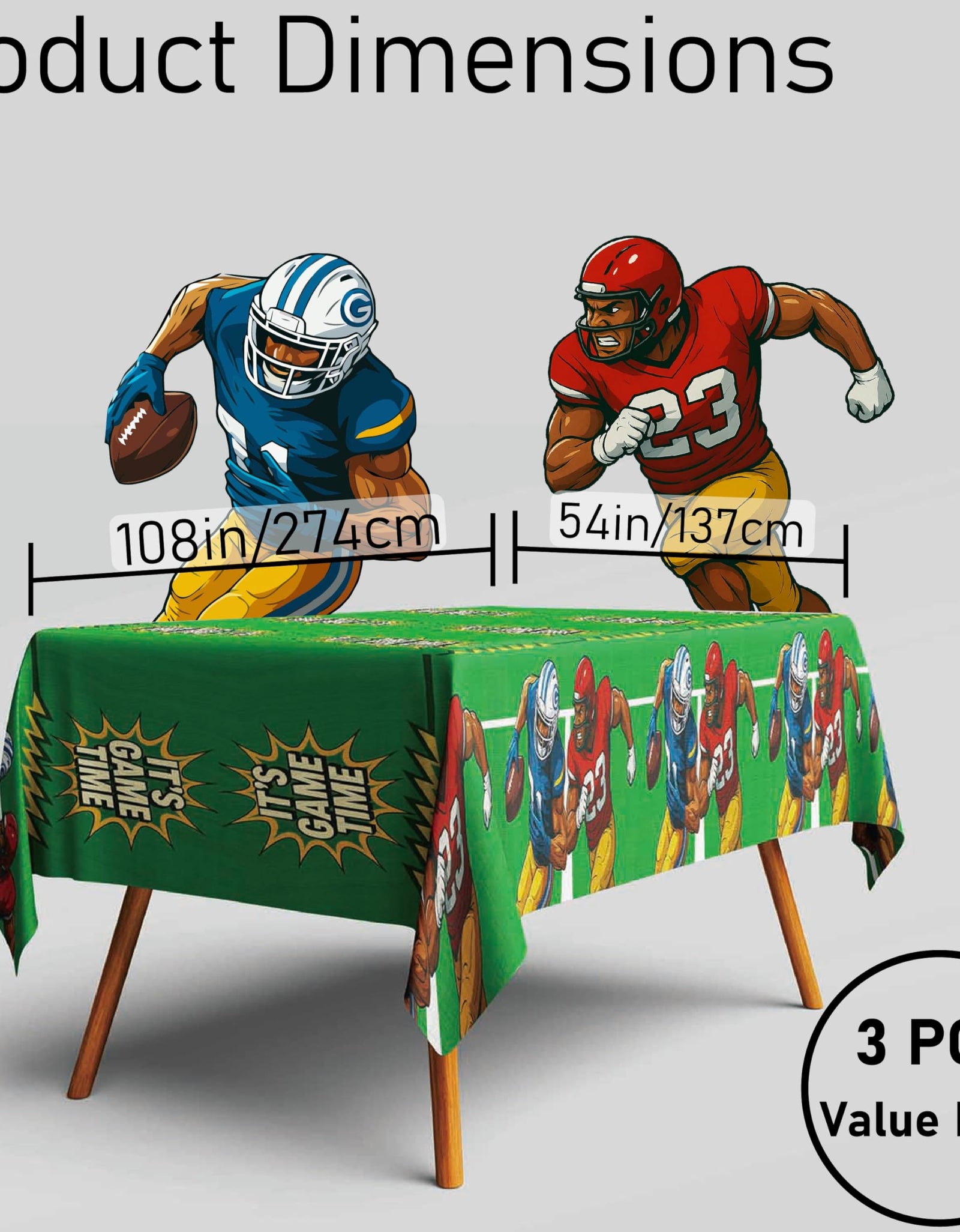 Bambluby Football Party Tablecloth 3 Pack 108x54in Comic Style Disposable