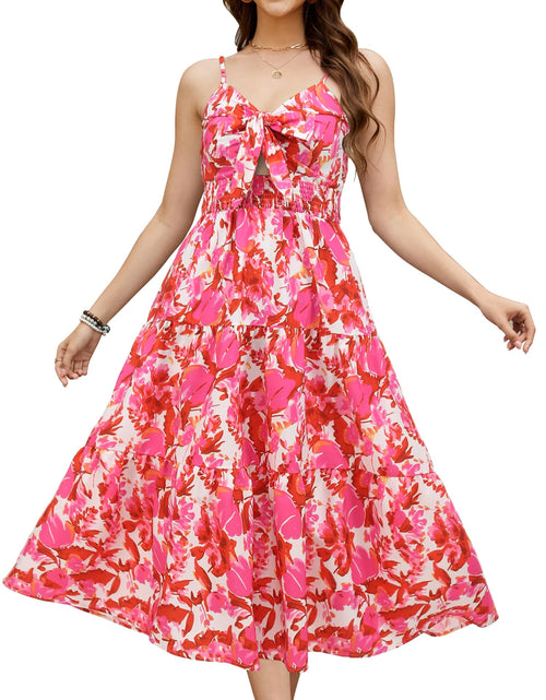 Load image into Gallery viewer, Gardenwed Women's Floral Print Maxi Dress Twisted V Neck Sleeveless Red Pink L
