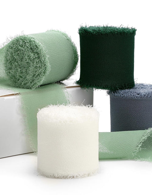 Load image into Gallery viewer, YANGTE Handmade Chiffon Silk Ribbon 1.5in x 28yd 4 Rolls Ivory Green Blue

