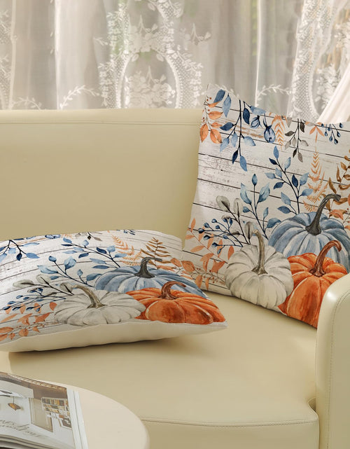 Load image into Gallery viewer, Yxuiyal Fall Pillow Covers 18x18 Set of 2 Blue Orange Pumpkin Leaves
