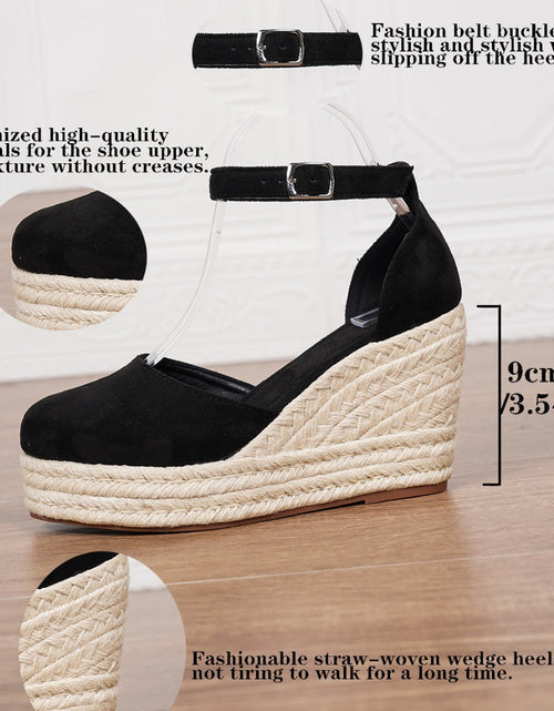 Load image into Gallery viewer, Platform Espadrille Sandals With Ankle Strap – Women's Chunky Heel Buckle Sandals
