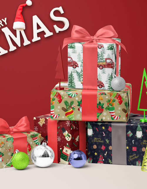 Load image into Gallery viewer, GIOLNIAY Gnome Christmas Wrapping Paper Navy Blue 4 Jumbo Sheets 28x40
