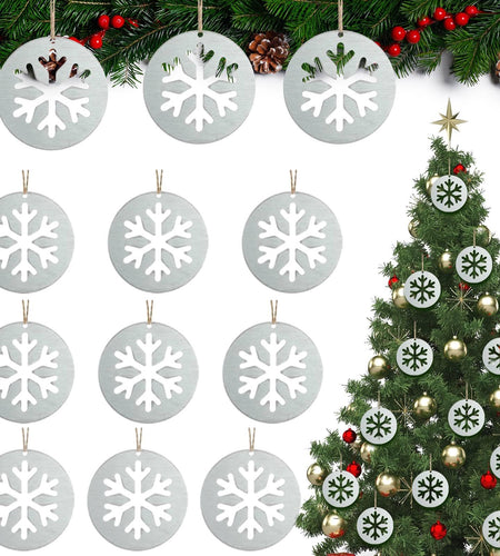 Shimeyao 12 Pcs Christmas Metal Snowflake Ornaments Hollow Disc Grey