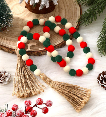 Canlierr Velvet Christmas Bead Garland 39in Neutral Flock Beads Tassels