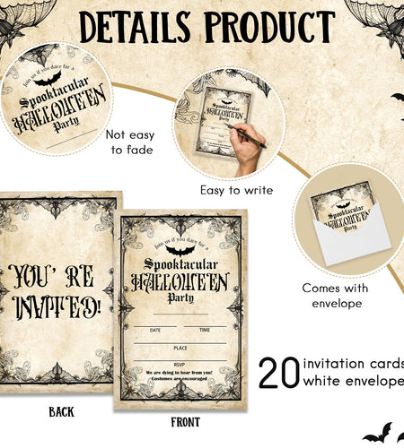 Bltgh Vintage Halloween Party Invitations 20pcs 4x6in Orange Black Envelopes