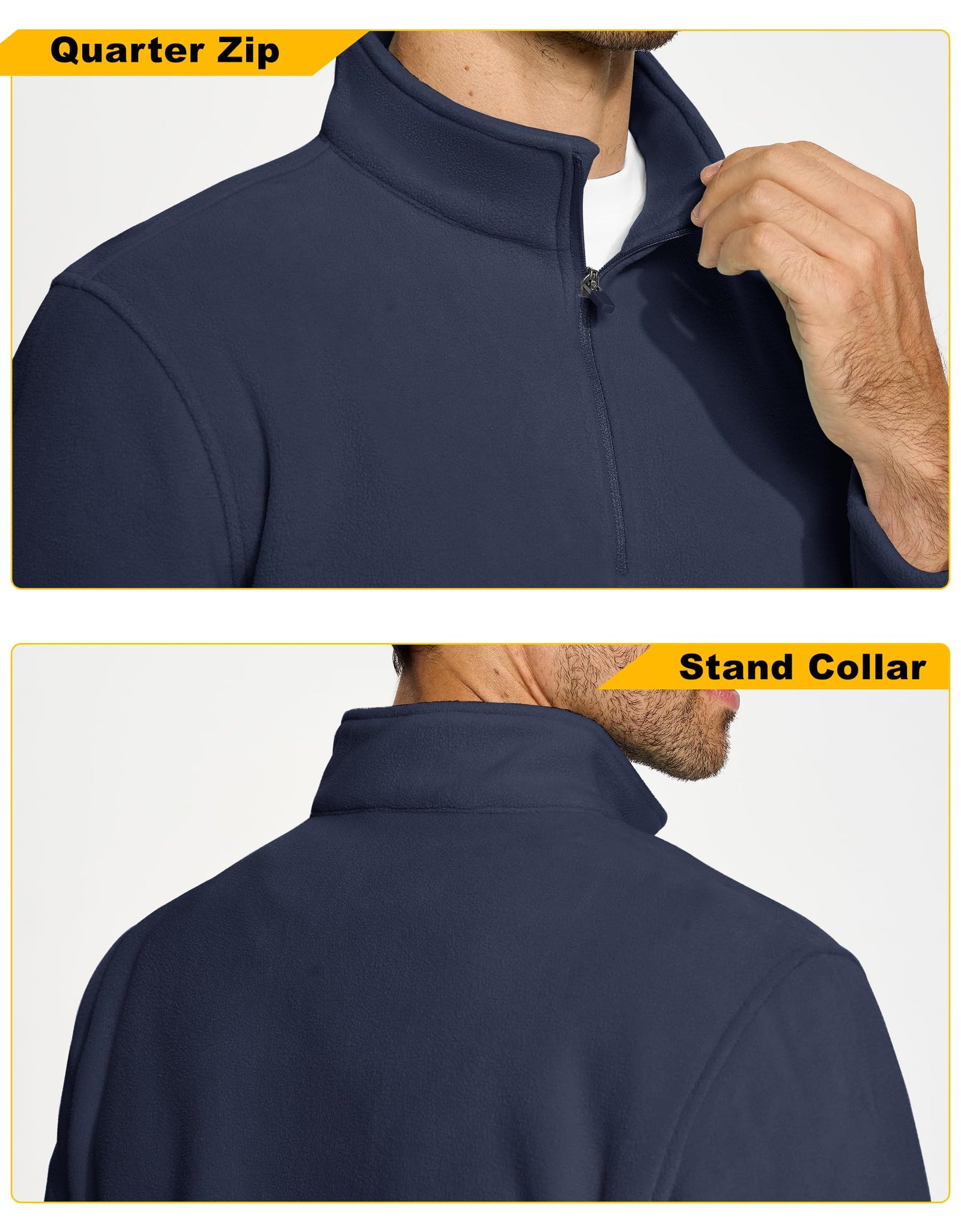 KEFITEVD Mens Quarter Zip Pullover Stand Collar Fleece Sweater Navy Size XL