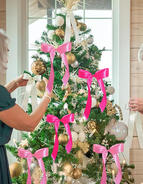 Load image into Gallery viewer, WISEgham Satin Ribbon Bows Christmas Tree Wreath Decor Pink Beige 24 Pc 8.1x9in

