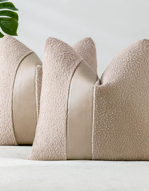Load image into Gallery viewer, Laolitou 2 Pack Boucle Pillow Covers 18x18 Inch Faux Leather Oatmeal
