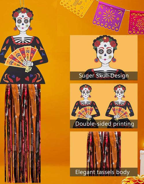 Load image into Gallery viewer, Aovaely 4PCS Day of the Dead Sugar Skull Hanging Decorations Dia De Los Muertos
