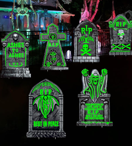 CiniQy Halloween Tombstones 6 Pack Light Up 16.5x11.5" Waterproof Outdoor Decor