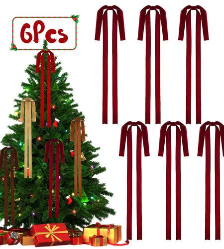 Rokkibom 6 PCS Large Burgundy Velvet Ribbon Bows 23.5x15.5 Inch Christmas