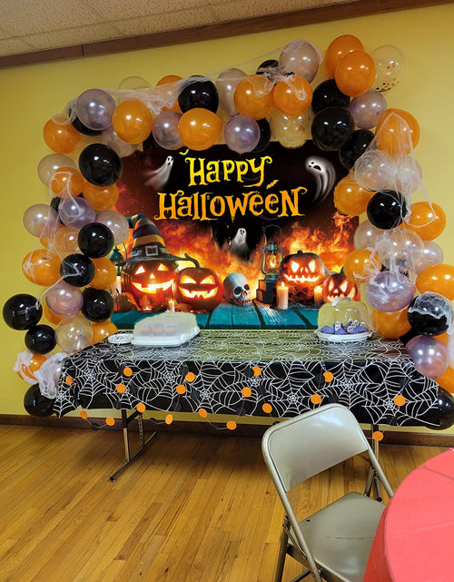 Load image into Gallery viewer, Happy Halloween Backdrop Ghost Pumpkin Flame Haunted House Party Banner 6x4FT
