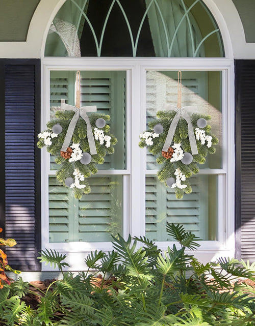 Load image into Gallery viewer, Super Holiday Christmas 2PCS Artificial Green Plant Wreaths Grey Velvet Bow
