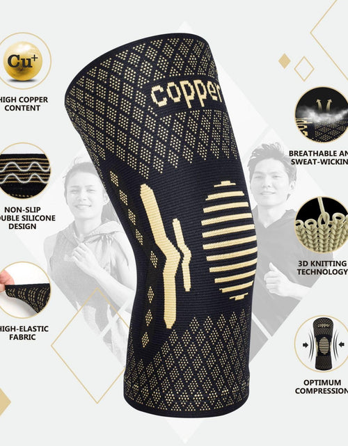 Load image into Gallery viewer, Lusenone Copper Knee Brace Compression Sleeve 2 Pack Black Size L
