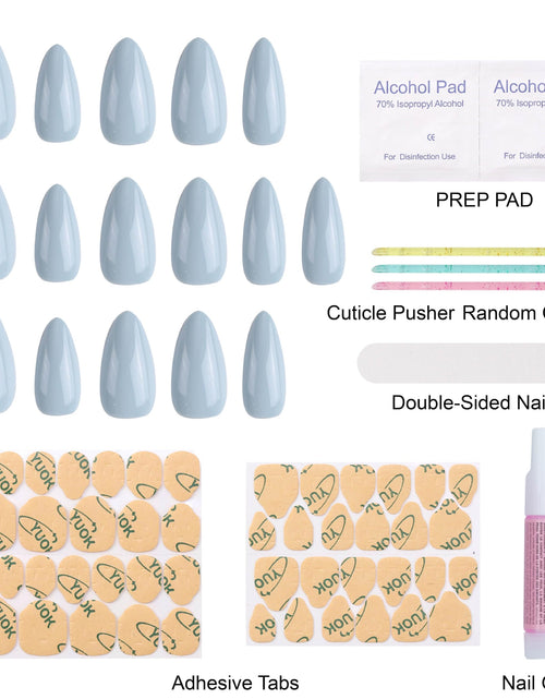 Load image into Gallery viewer, KBS Designer Handmade Press On Nails Blue Short French Tip Almond 16 Sizes Kit

