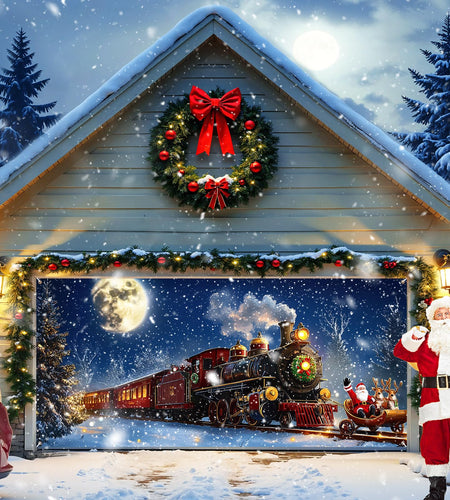 Yomaiha Christmas Santa Garage Door Cover Banner 6x13 ft Red Polyester