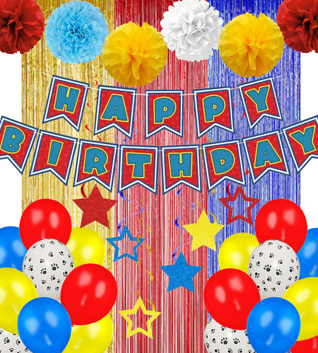 TRBSXRT Cartoon Birthday Decorations Gold Red Blue Foil Fringe Curtains Balloons