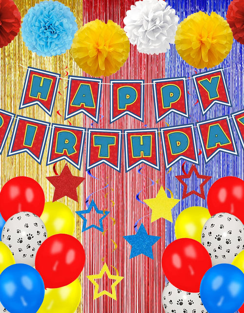 Load image into Gallery viewer, TRBSXRT Cartoon Birthday Decorations Gold Red Blue Foil Fringe Curtains Balloons
