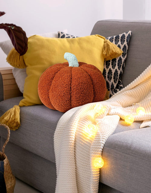 Load image into Gallery viewer, Queekay 2 Pc Pumpkin Plush Pillow 11x9.5in Brown Fall Thanksgiving Decor
