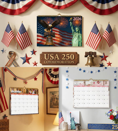 Zluiaza 250th Anniversary American Patriotic 2026 Spiral Wall Calendar Vintage