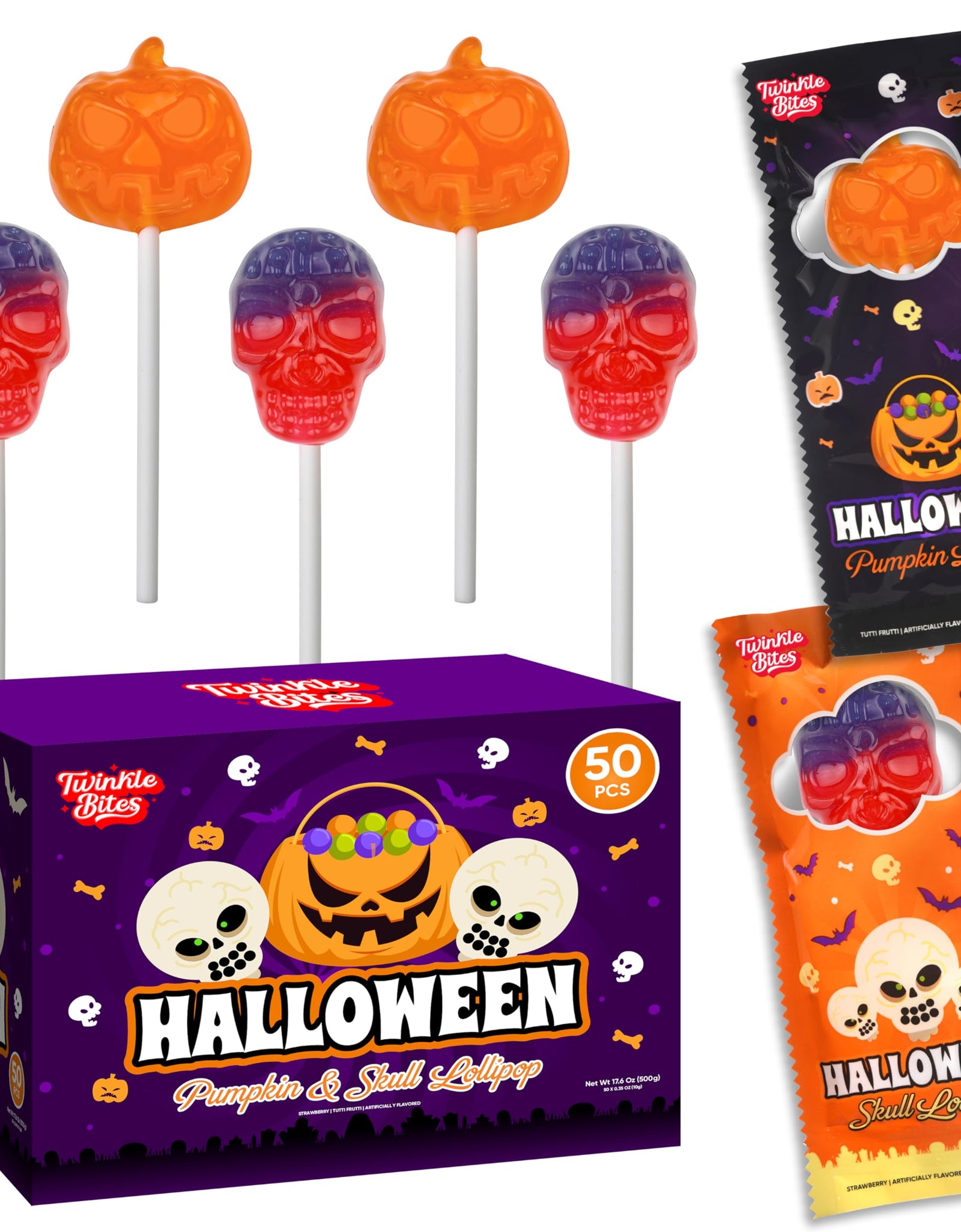 Twinkle Bites Halloween Lollipops 40 Pack Strawberry Flavor 40 Ounce
