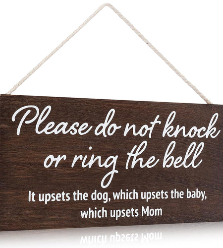 YEWANG Do Not Ring Doorbell Sign Wooden 12x6 Inch Brown with Ropes