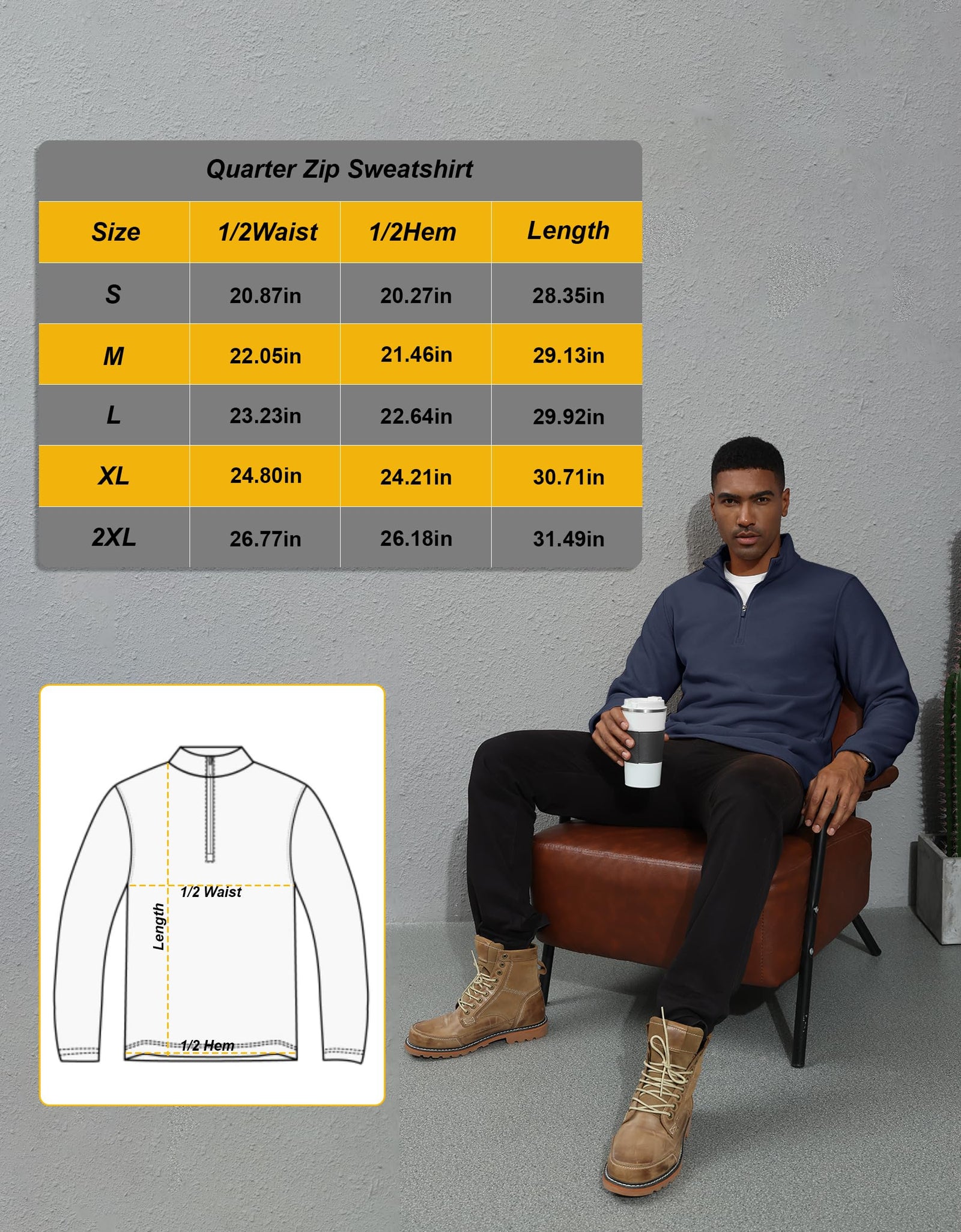 KEFITEVD Mens Quarter Zip Pullover Stand Collar Fleece Sweater Navy Size XL