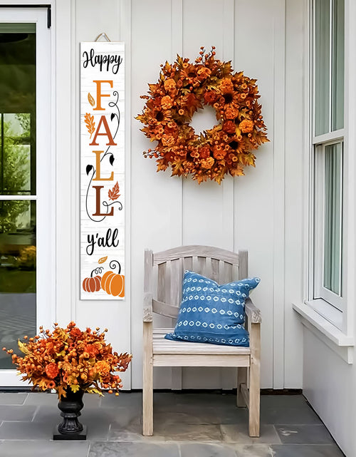 Load image into Gallery viewer, AUSTAB Happy Fall Y'all Wooden Porch Sign 47.2" x 7.8" White Autumn Decor
