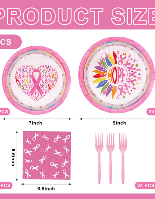 Load image into Gallery viewer, Detanpoly 96pcs Breast Cancer Awareness Pink Ribbon Plates Napkins Forks Set
