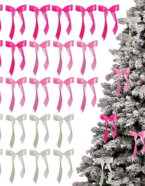 Load image into Gallery viewer, WISEgham Satin Ribbon Bows Christmas Tree Wreath Decor Pink Beige 24 Pc 8.1x9in
