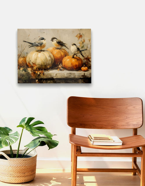 Load image into Gallery viewer, Pugwak Vintage Fall Pumpkin Bird Wall Art Canvas Print 11x14 Inch Landscape
