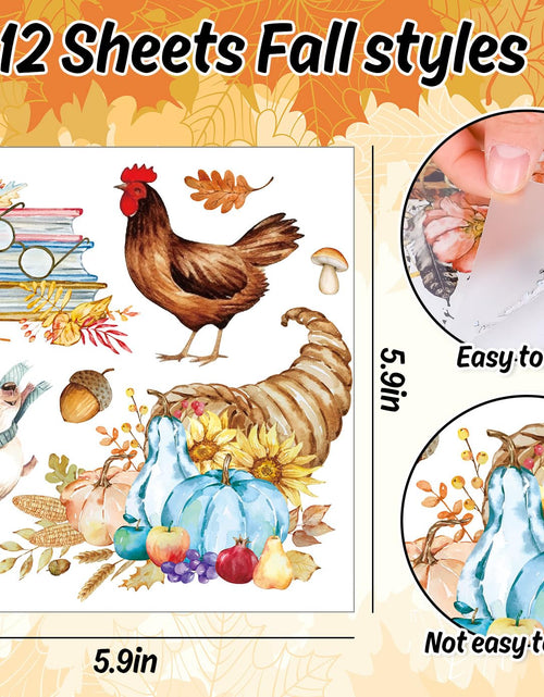 Load image into Gallery viewer, Whaline Fall Rub on Transfers 12 Sheets Autumn Pumpkin Farm Animal 5.9x5.9 Inch
