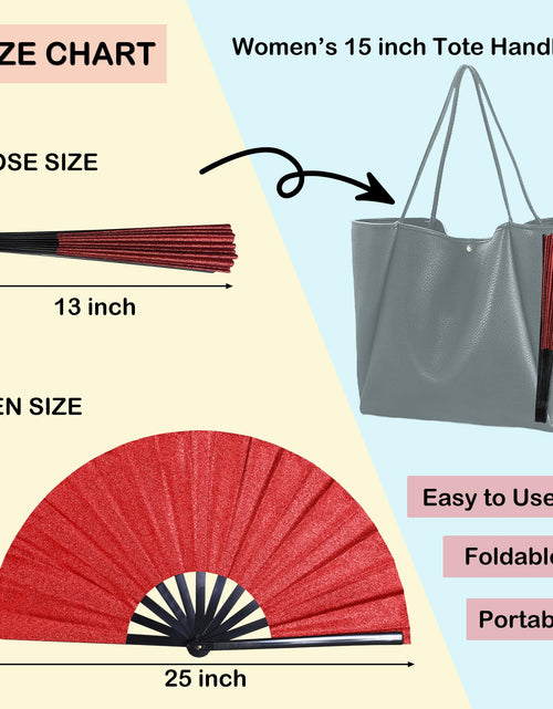 Load image into Gallery viewer, GeGeYa Large Folding Hand Fan Red Glitter for Dance Party Outdoor Decor
