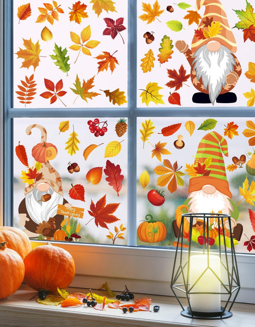 Load image into Gallery viewer, Pedel Fall Gnome Window Clings 93Pcs Thanksgiving Autumn Leaves Decals
