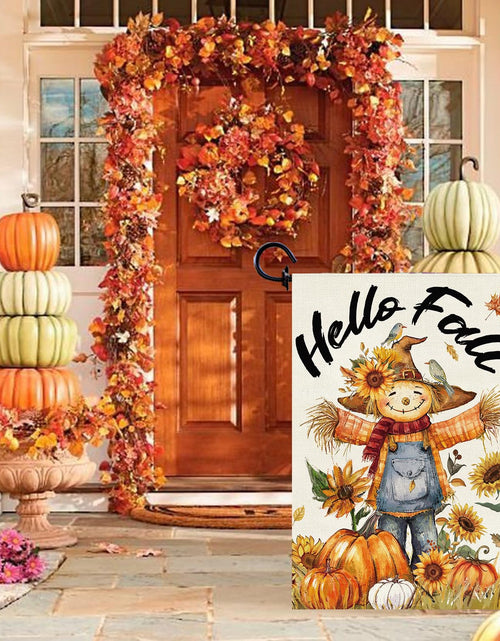 Load image into Gallery viewer, Baccessor Fall Thanksgiving Scarecrow Garden Flag 12.5x18 Inch Burlap
