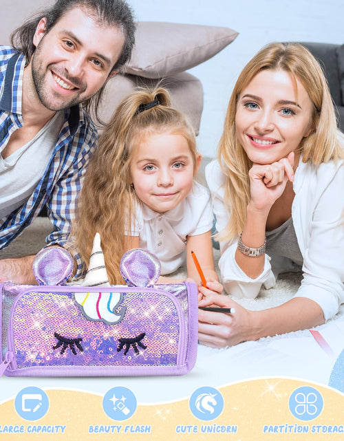 Load image into Gallery viewer, LISEVO 3D Sparkly Pencil Case Purple Cute Sequin Pencil Pouch Girls Kids
