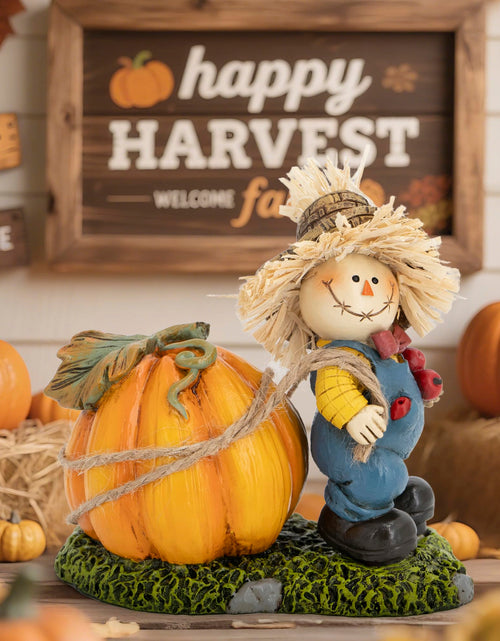 Load image into Gallery viewer, Hodao Thanksgiving Scarecrow Turkey Pumpkin Decor Farmhouse Fall Centerpiece Red
