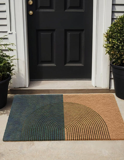 Load image into Gallery viewer, Qabliqo Boho Welcome Door Mat Mid Century Modern Green Chenille 17x30 Inch
