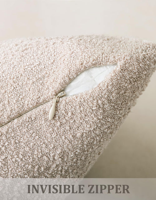 Load image into Gallery viewer, Laolitou 2 Pack Boucle Pillow Covers 18x18 Inch Faux Leather Oatmeal
